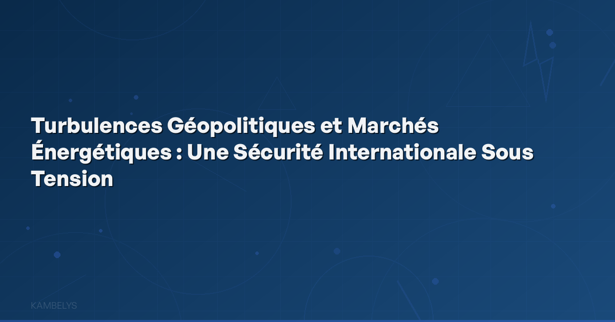 Geopolitical Turbulences and Energy Markets: International Security Under Strain